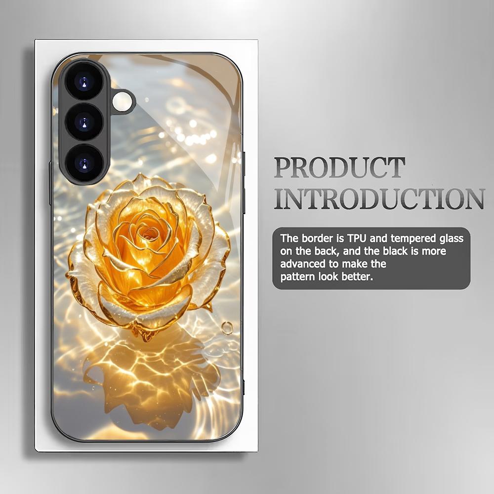 Rosenblüten Hartglas Handyhülle Geeignet für Samsung Galaxy S26 S25 S24 S23 S22 S20 FE/Ultra/Plus Anti-Drop Rückseite