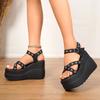 Sandals for Women Classic Black Punk Gothic Sandals Summer Open Toe Thick Heels Sandalies Wedges Platform Sandal Sandalias Mujer