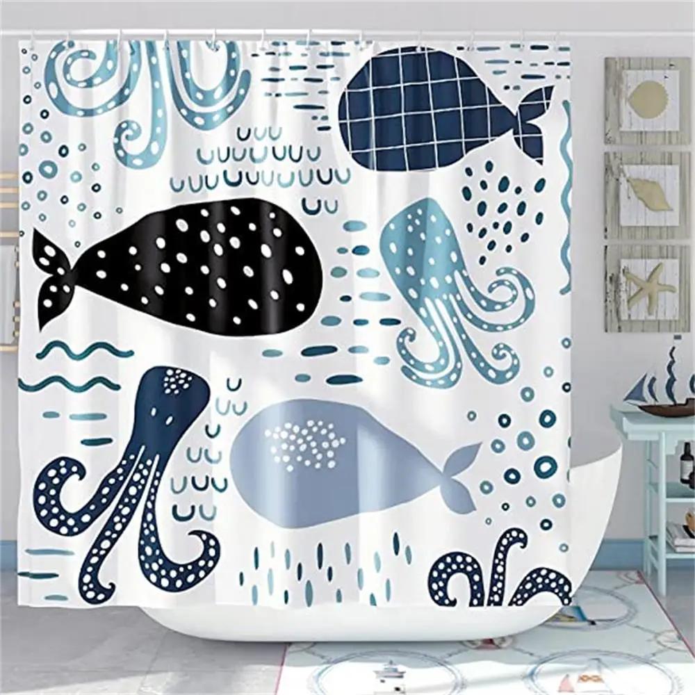 Dinosaur Funny Dino Kids Shower Curtains Bathroom Set Boys Animal Shadow Girls Cartoon Silhouette Black White Art Bathroom Decor