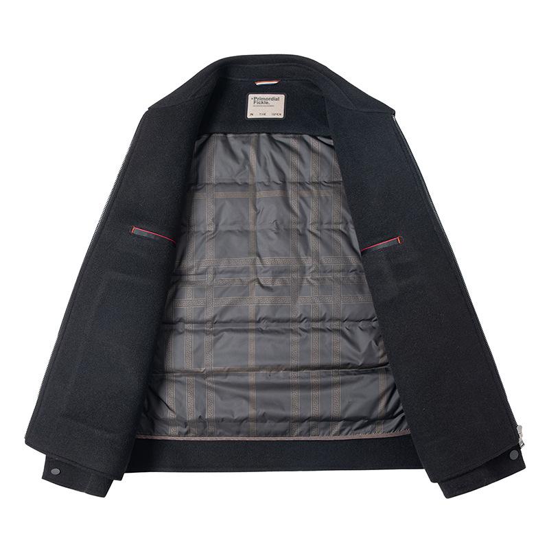 Middle-aged and Elderly Pure Wool Jacket Autumn and Winter New Solid Color Simple Down Removable Liner Double-sided Wool Jacket for Men