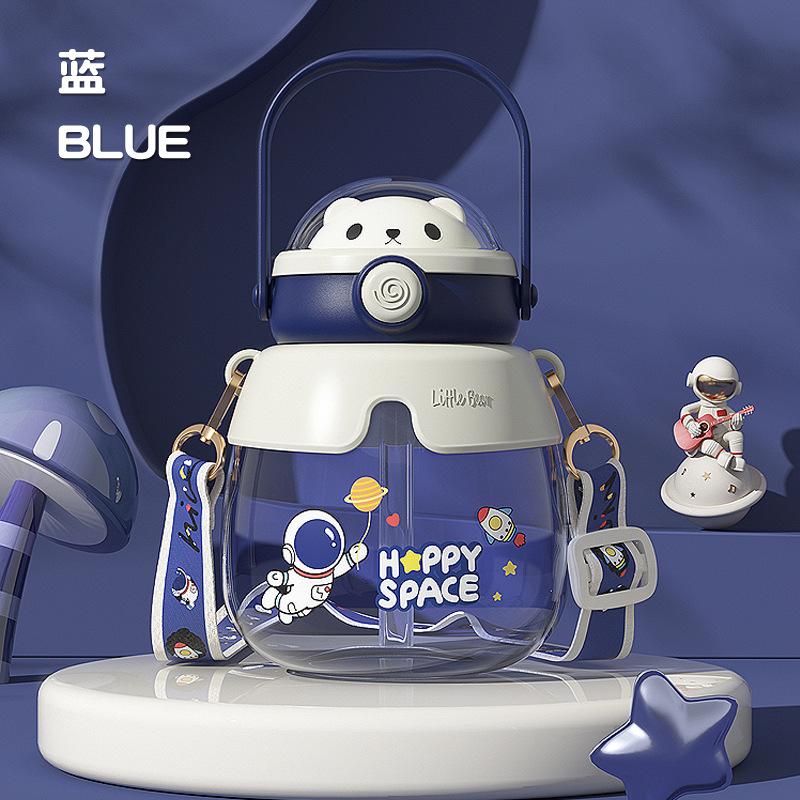 Студенческая Креативная Бутылка для Воды Большого Объема «Большой Живот» с Ремешком, Милая Бутылка для Воды с Соломкой в Виде Мишки Обнимашки 860MLwater cup синий