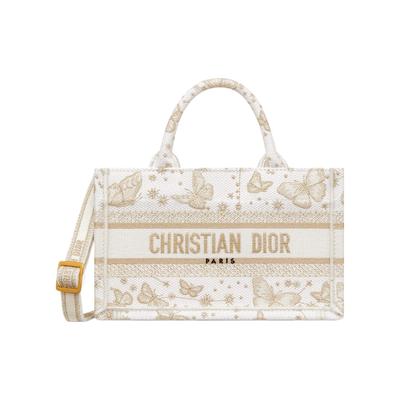 BookTote Motýlí Zodiac Vzor Vyšívaná Taška Tote Taška Nákupní Taška Přes Rameno Crossbody Kabelka Mini Dámská Béžová a Bílá