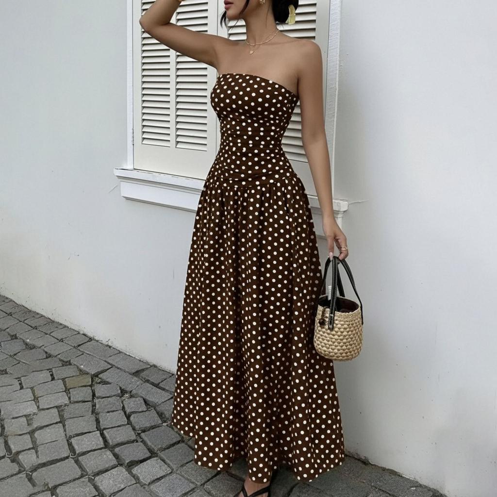 Summer New Women's Skirt, Sexy and Sweet Temperament Tube Top Polka Dot Waist Dress