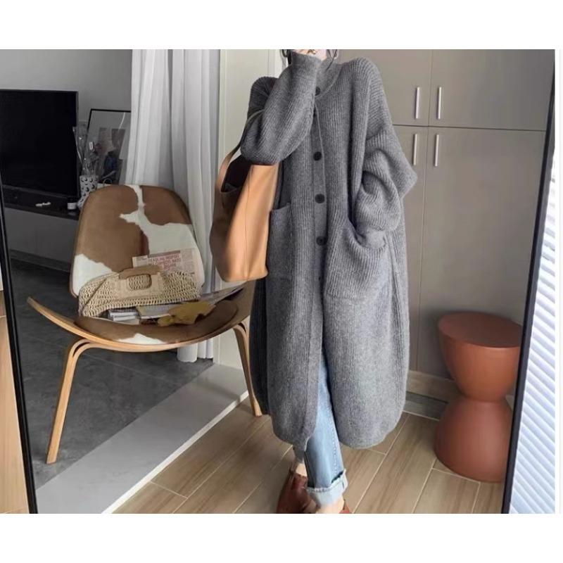 Lazy Wind Turtleneck Autumn and Winter Sweater Women's Single-breasted Solid Color Long-sleeved Knitted Cardigan Women's Medium and Long Coat Women
