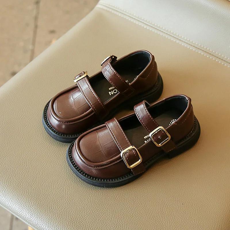 

Spring New Fashion Girls Shoes Butterfly Mary Janes Shoes Baby Kids Leather Princess Shoes For Girl Chldren Flats Lolita Loafers 21-insole 14cm коричневий