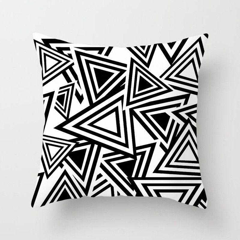 Geometric Cushion Cover Throw Pillow Case Dotted Grid Triangular Art White Black