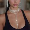 European And American Fashion Full Diamond Super Flash Fringed Necklace Women'S Light Luxury Niche Design Breast Chain Collarbone Chain Neck Chain