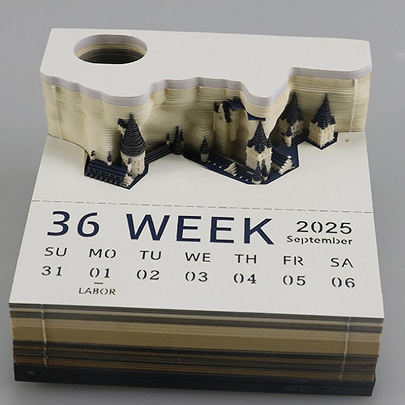 2025 Kreativer Hogwarts Zauberschloss Kalender Aufkleber mit Licht 3D Handgerissener Schlosskalender Jahresgeburtstagsgeschenk