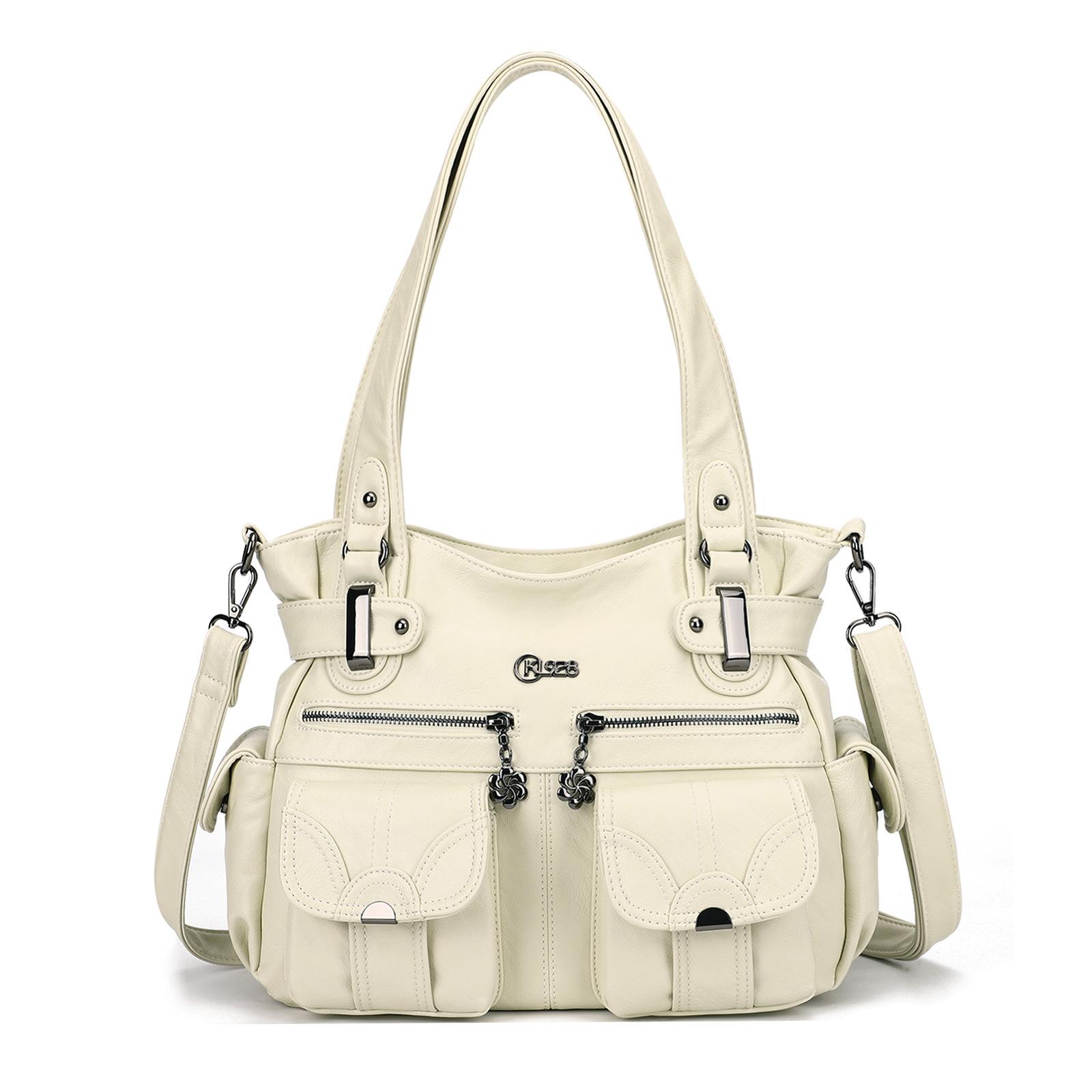 

Дизайн кожаной сумки/Сумка через плечо/Сумка через плечо/Большая вместимость 8 маленьких карманов для девочек/женщин слоновая кость