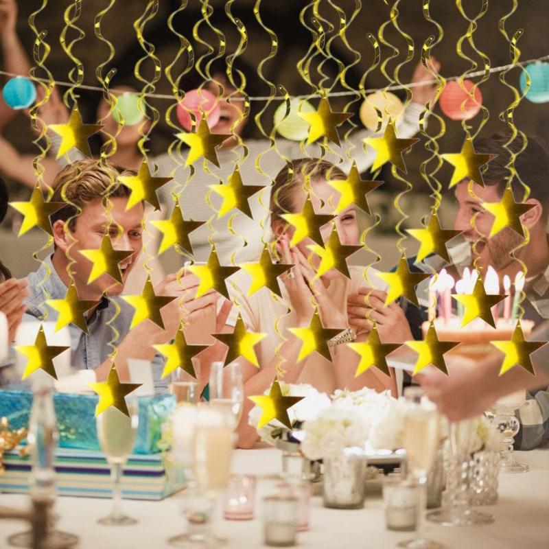 Sparkling Gold Star Party Hanging Pendant Christmas Spirals Ornament for Wedding Birthdays and Holiday Celebration