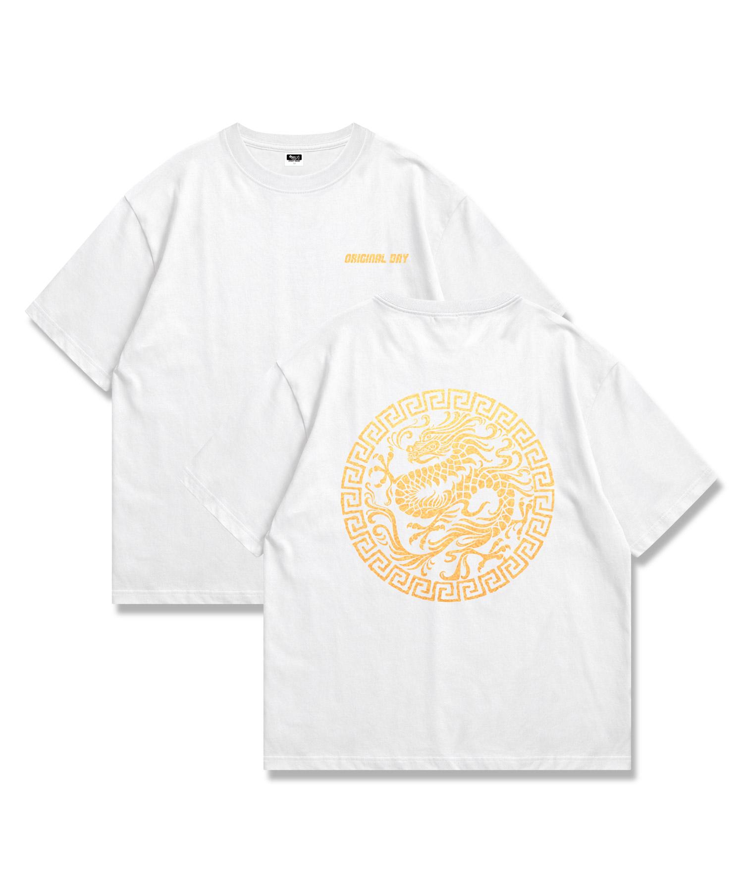 Original Day Dragon Robe Oversized Short Sleeve T-Shirt Gold Foil Dragon Robe Graphic Unisex White White/M