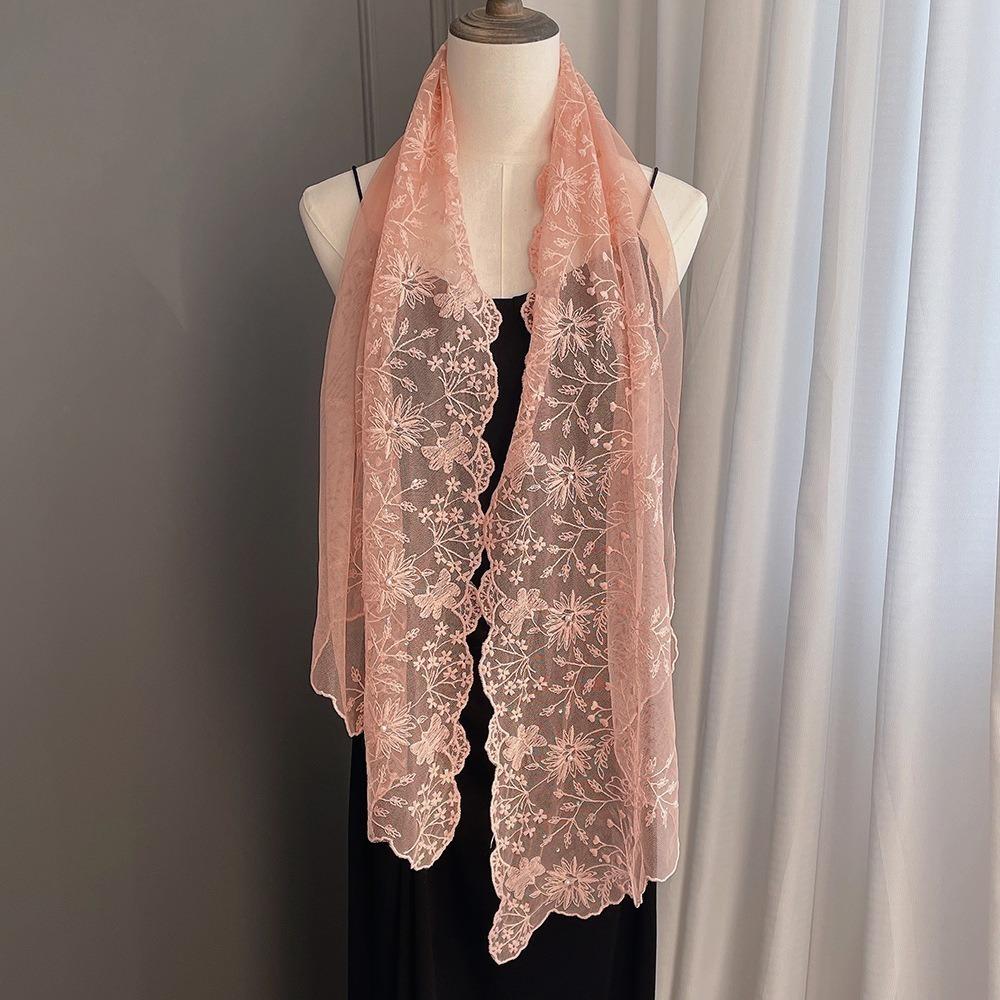 Literary Retro Women s Lace Scarf Elegant Embroidered Flower Sunscreen Shawl Long Female Headscarf for Women