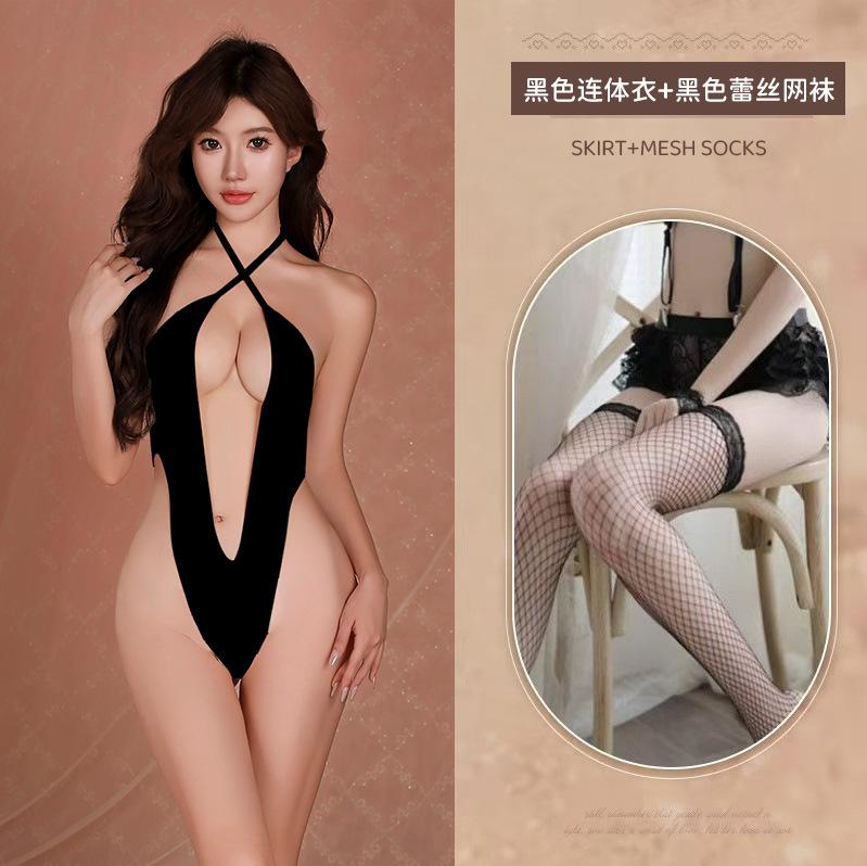 New Sex Sexy Underwear Hollow Lace-up Open Crotch Onesie Hot Free Uniform Temptation Pajamas
