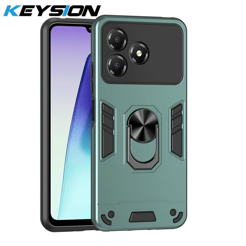KEYSION Shockproof Armor Case for ZTE Blade A36 4G 5G Soft Silicone+PC Metal Ring Stand Phone Back Cover for ZTE Blade A36 5G