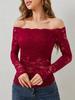 Elegant Scalloped Collar Edge One-Layer Collar Strapless Lace Slim Slim T-Shirt Long Sleeve Tops Versatile Closet Essential Fashion Items Shirt