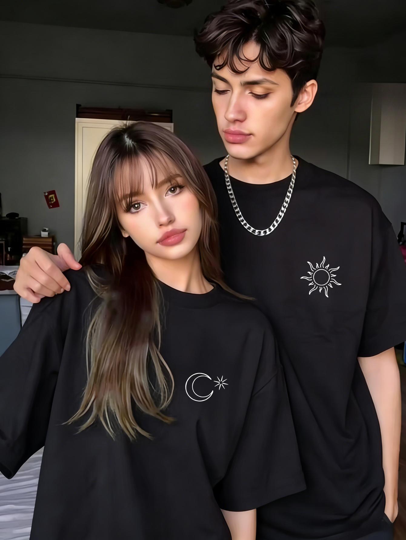 Single-piece New Sun and Moon Exclusive Heat Transfer Print Short-Sleeve Couple s T-Shirt XXXXL
