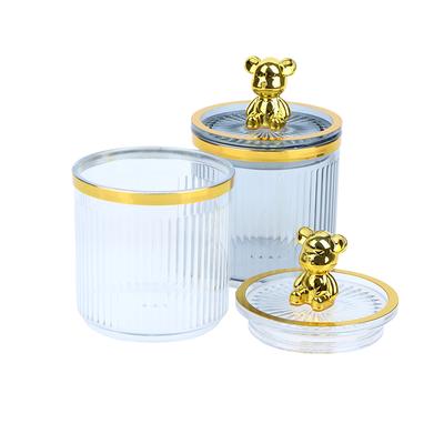 Cute Bear Clear Cotton Pad And Ear Bud Holder Acrylic Cosmetic Storage Jars