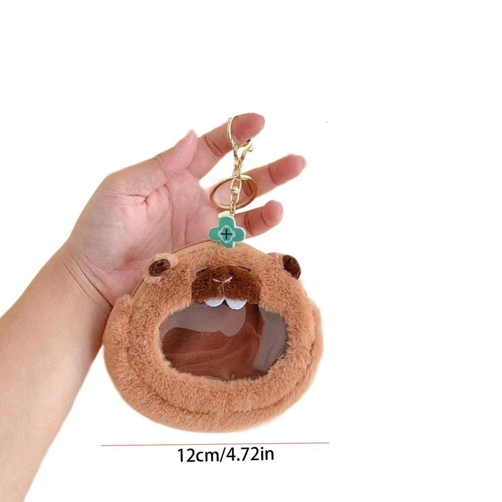 PP Cotton Capybara Zero Wallet Creative Transparent Badge Bag Gift Plush Doll Pendant  Kids
