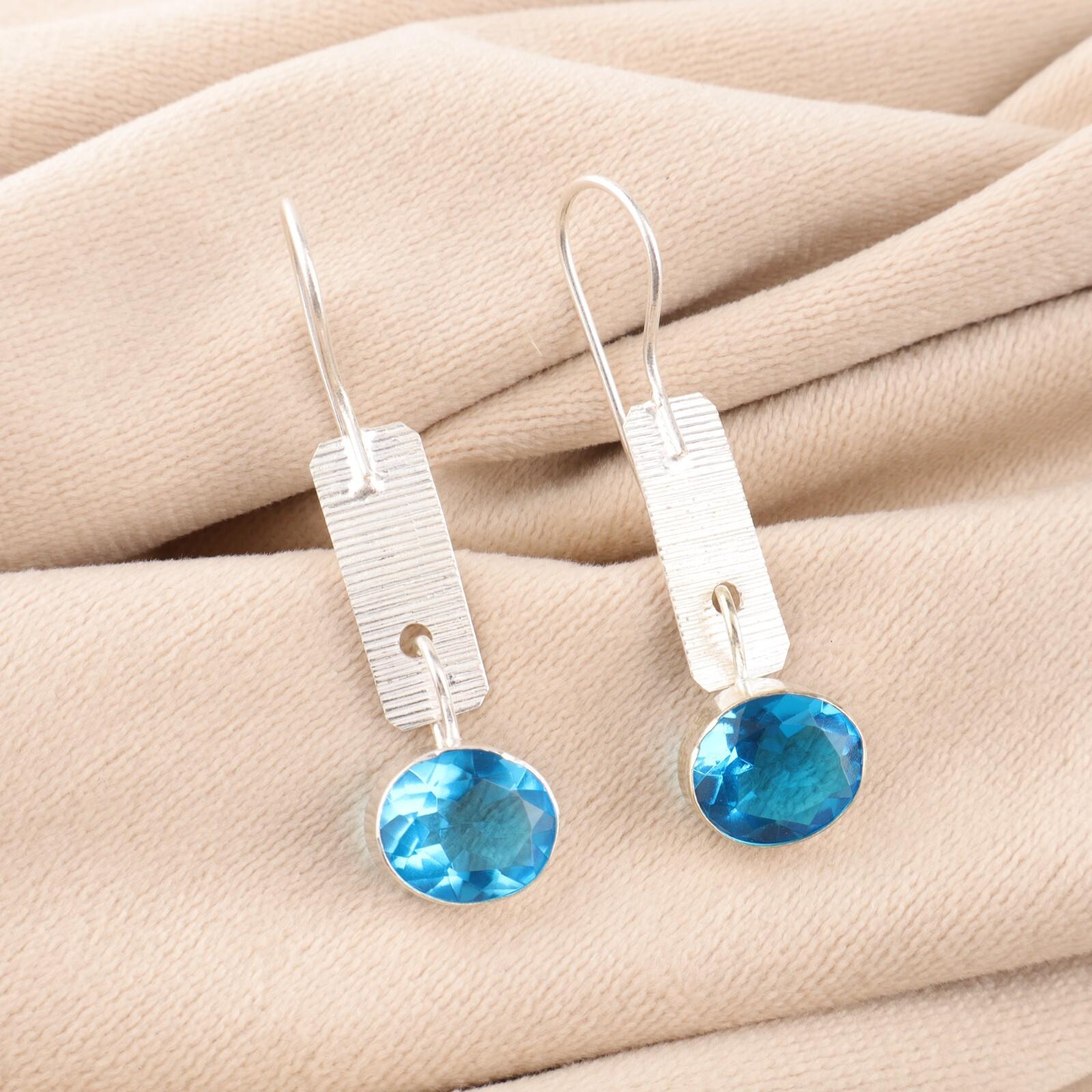 

Швейцарский голубой топаз драгоценный камень 925 пробы серебро ювелирные изделия ручной работы серьги 1,9 для нее EE-168-1