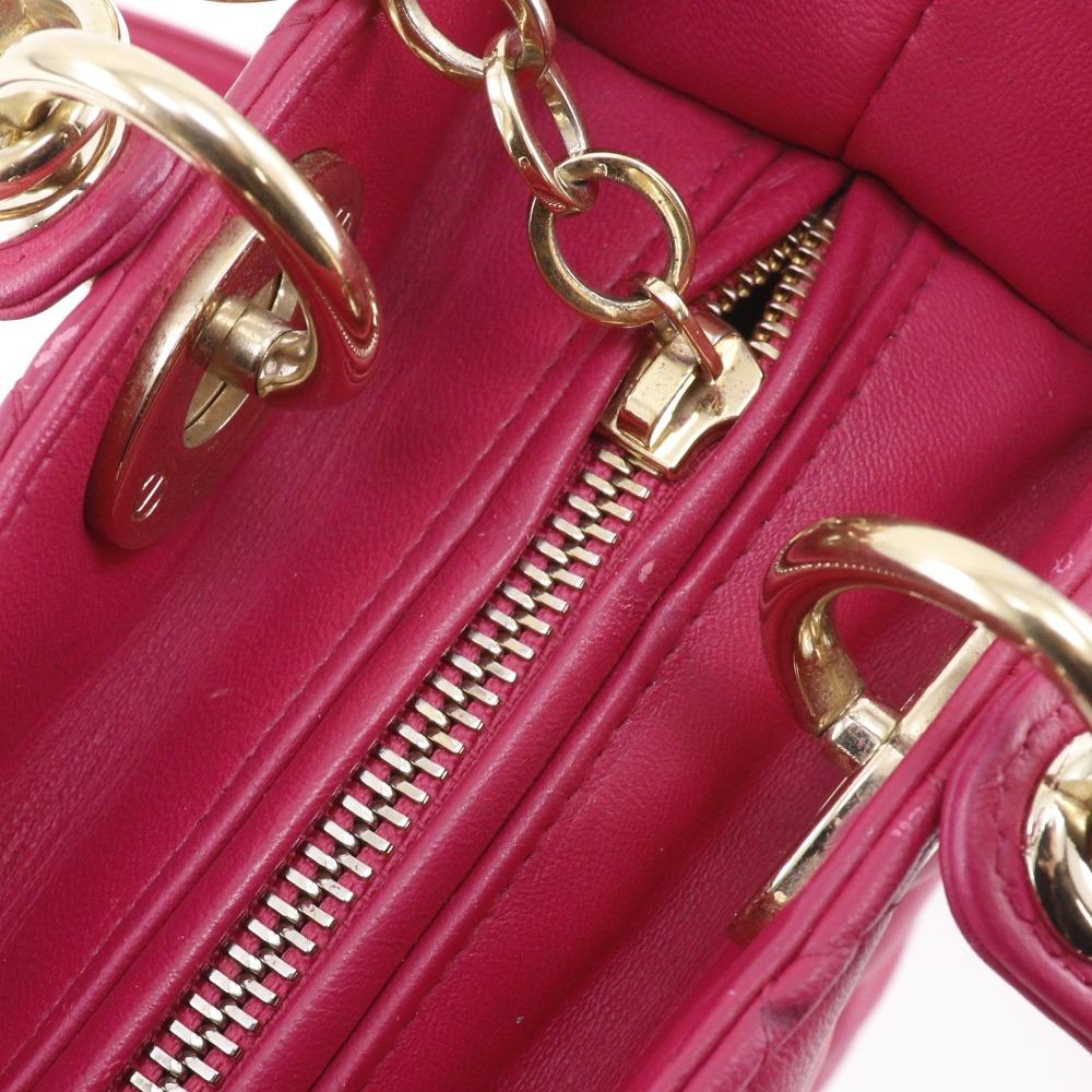 Dior Lady Dior Medium Handbag Canage Pink Lambskin Women Used