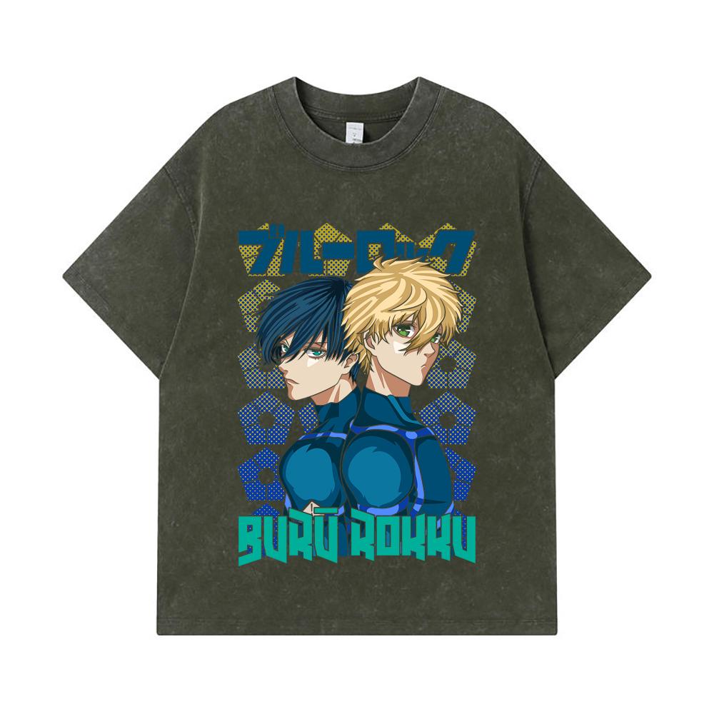 

275 GSM Washed T-shirts 100% Cotton Blue Lock V4 Print Unisex Heavy Cotton T Shirt S армия зеленый