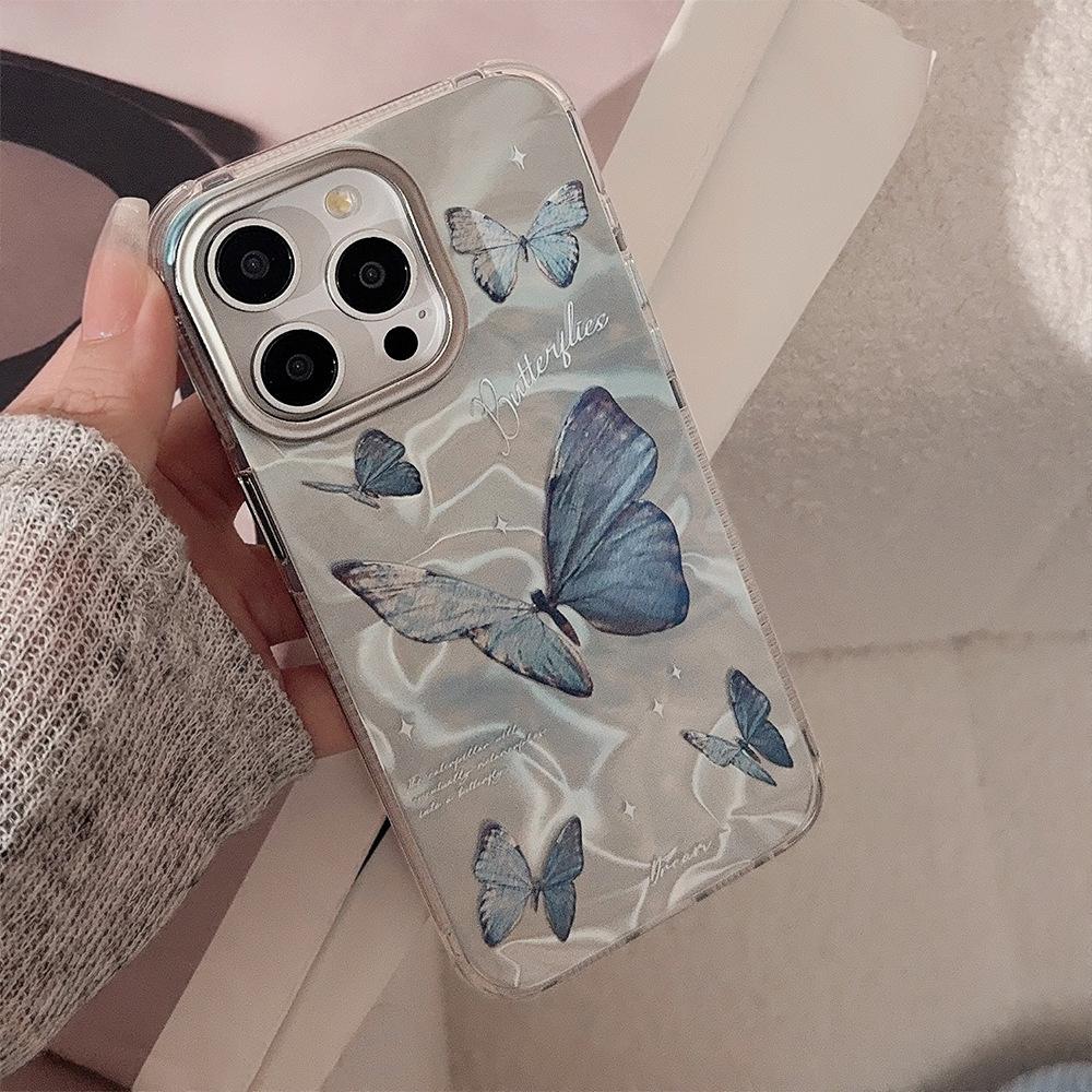 Water Ripples Blue Butterfly Apple 16 Mobile Phone Case Applicable To 14promax Anti Fall IPhone 15 Advanced Sense 12 Hard