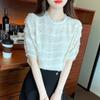 Solid Puff Sleeve Ruffled Lace Shirt Woman Round Neck Elegant Chiffon Blouse Women Slim Fit Sweet Casual Blouses Lady Tops 24191