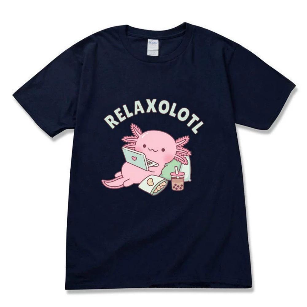 

Summer Axolotl Boba Milk Tea Mens and Womens Casual Loose Tshirt Short Sleeve 4XL
