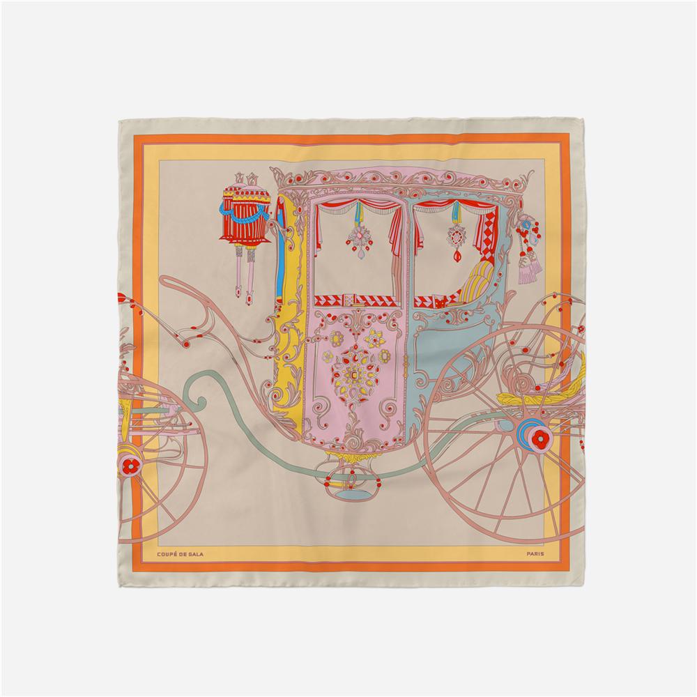 Twill Silk Scarf Woman Carriage Painting Square Scarves Wraps Bandana Small Hijab Silk Foulards Tie Headband Neckerchief 53CM