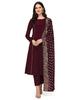 Women's Maroon Poly Crepe Straight Kurta Pant With Dupatta Set Party Wear Top Tunic Dress