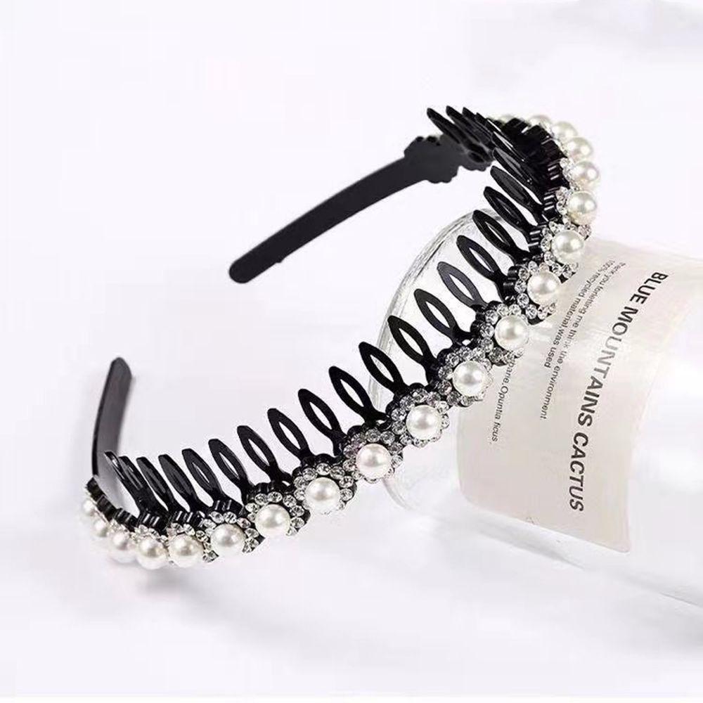 Wave Rhinestones with Gear Female Hairbands Korean Style Headwear Flower Hair Hoop Pearl Headband