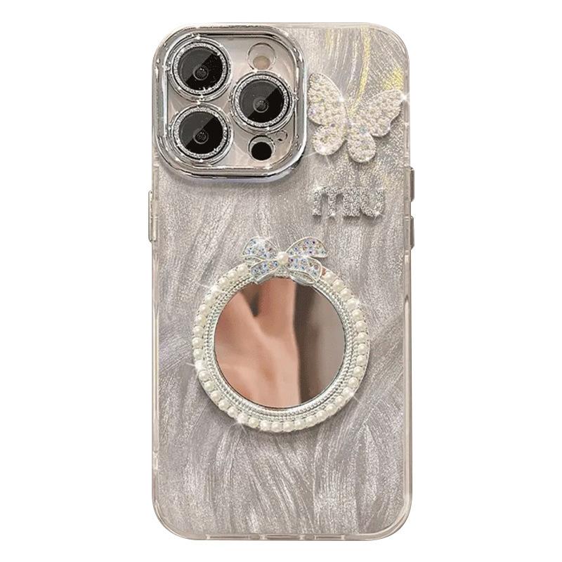 

Butterfly Pearl Mirror Mobile Phone Case for IPhone17 Portable Chain for Apple 16promax High-end Female Model For iPhone 11
