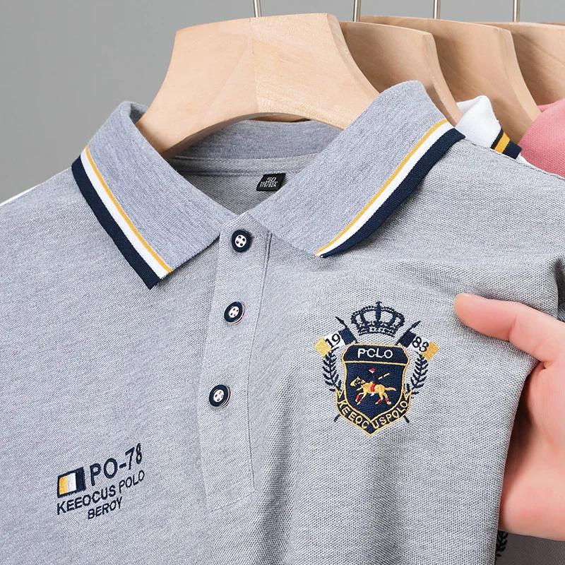 Trend Hub New Men's Casual Embroidery Short Sleeve Polo Shirt Fashion Solid Color Top