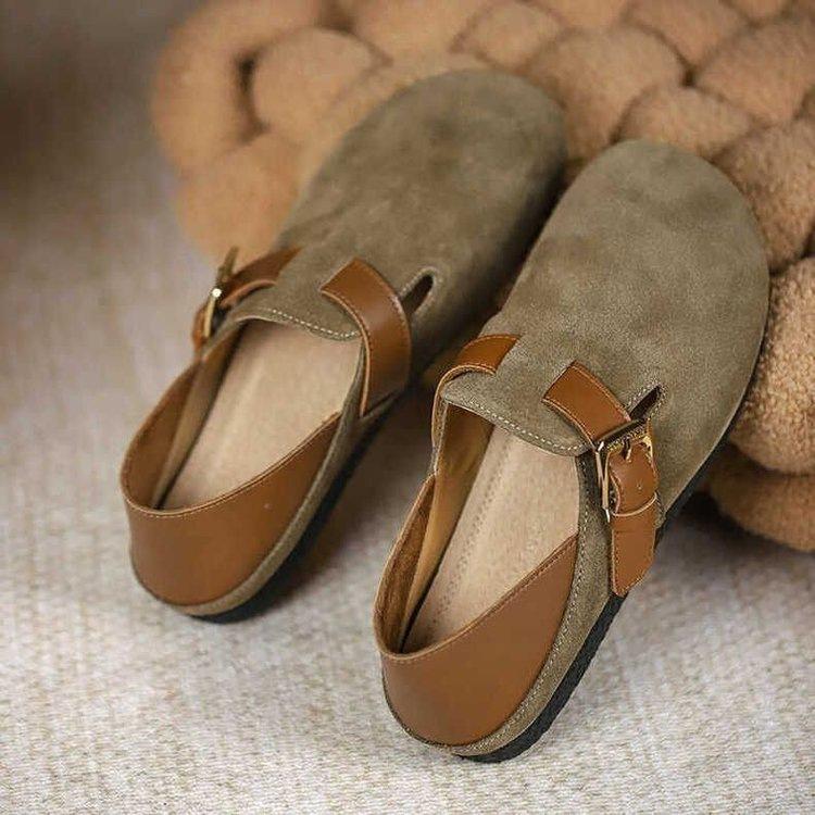 2025 autumn one-pedal soft-soled Birkenstocks women's new loafers round head versatile single shoes flat-soled beanie shoes women