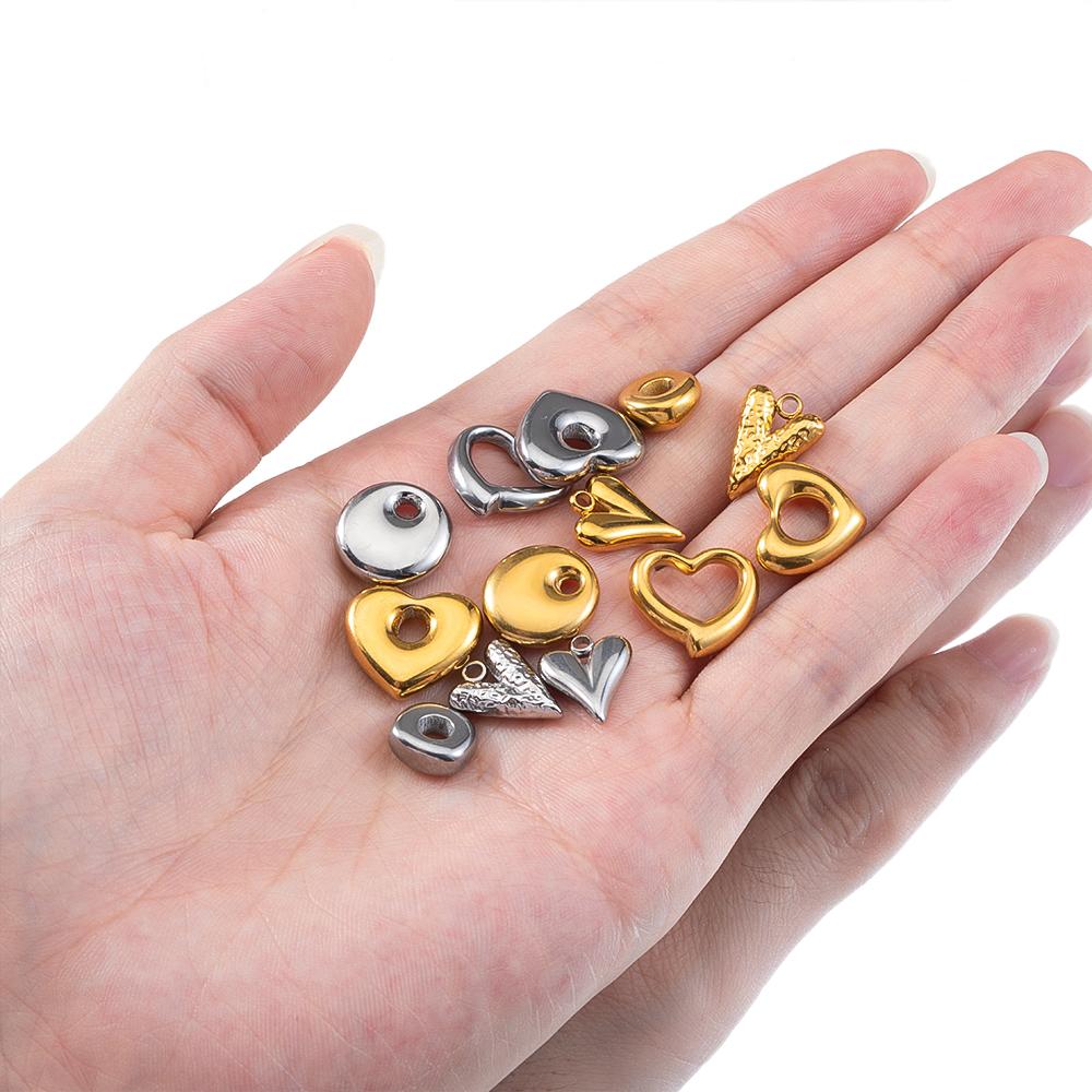 5pcs Stainless Steel Big Hole Love Heart Charms for Women Earrings Pendants Necklace Bracelets Jewelry Making Supplies Findings