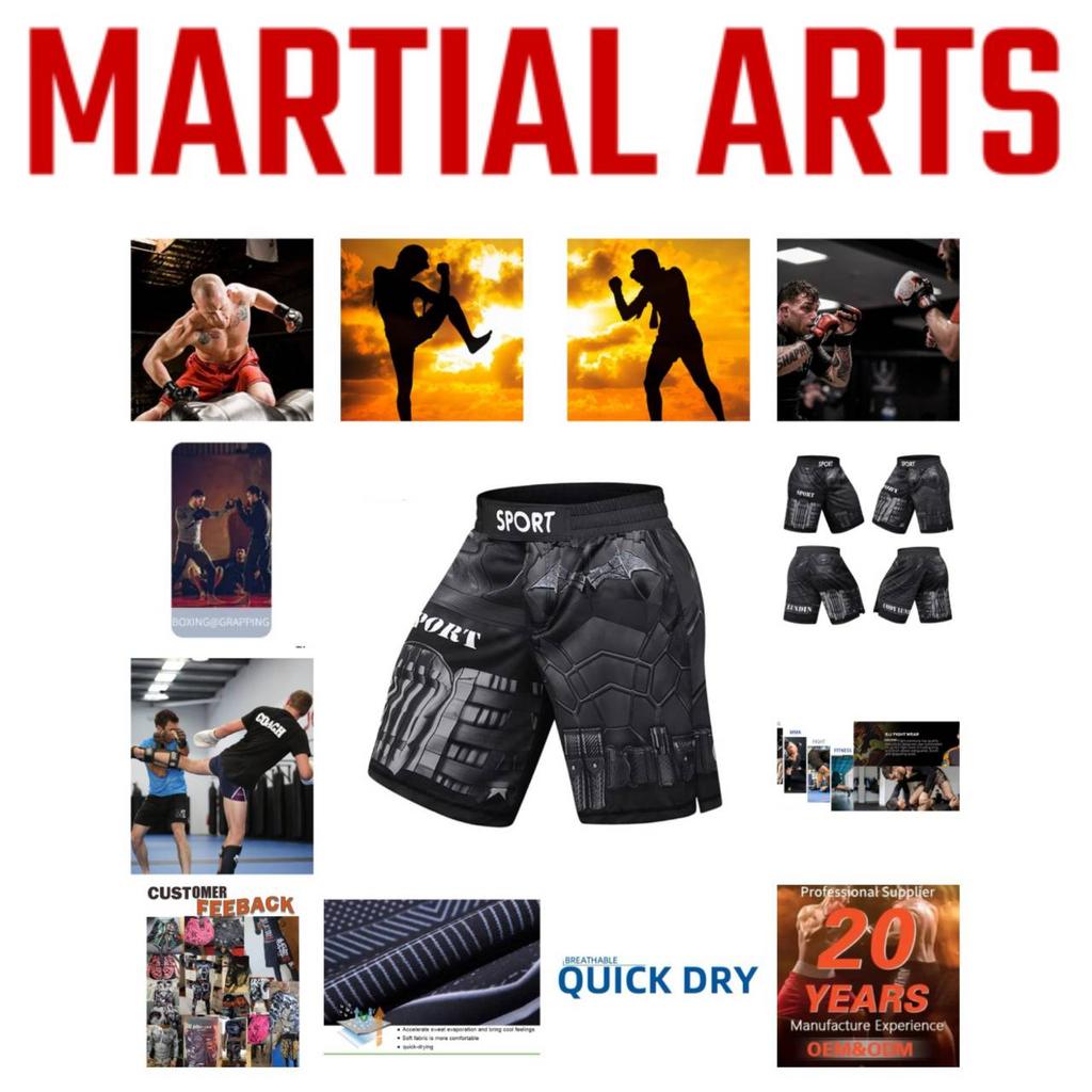 MMA Muay Thai Kickboxing Boxing Shorts Sports Fitness Unisex Men Women Workout Quick Dry Print Elastic Waist Gym Fitness Training
