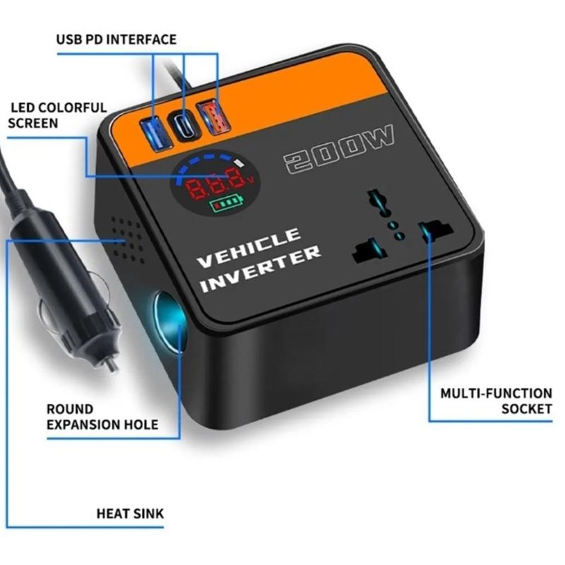 Universal 12V 24V To 110V 220V Electricity Vehicle Power Inverter With LCD Display And Two USB Charging Ports