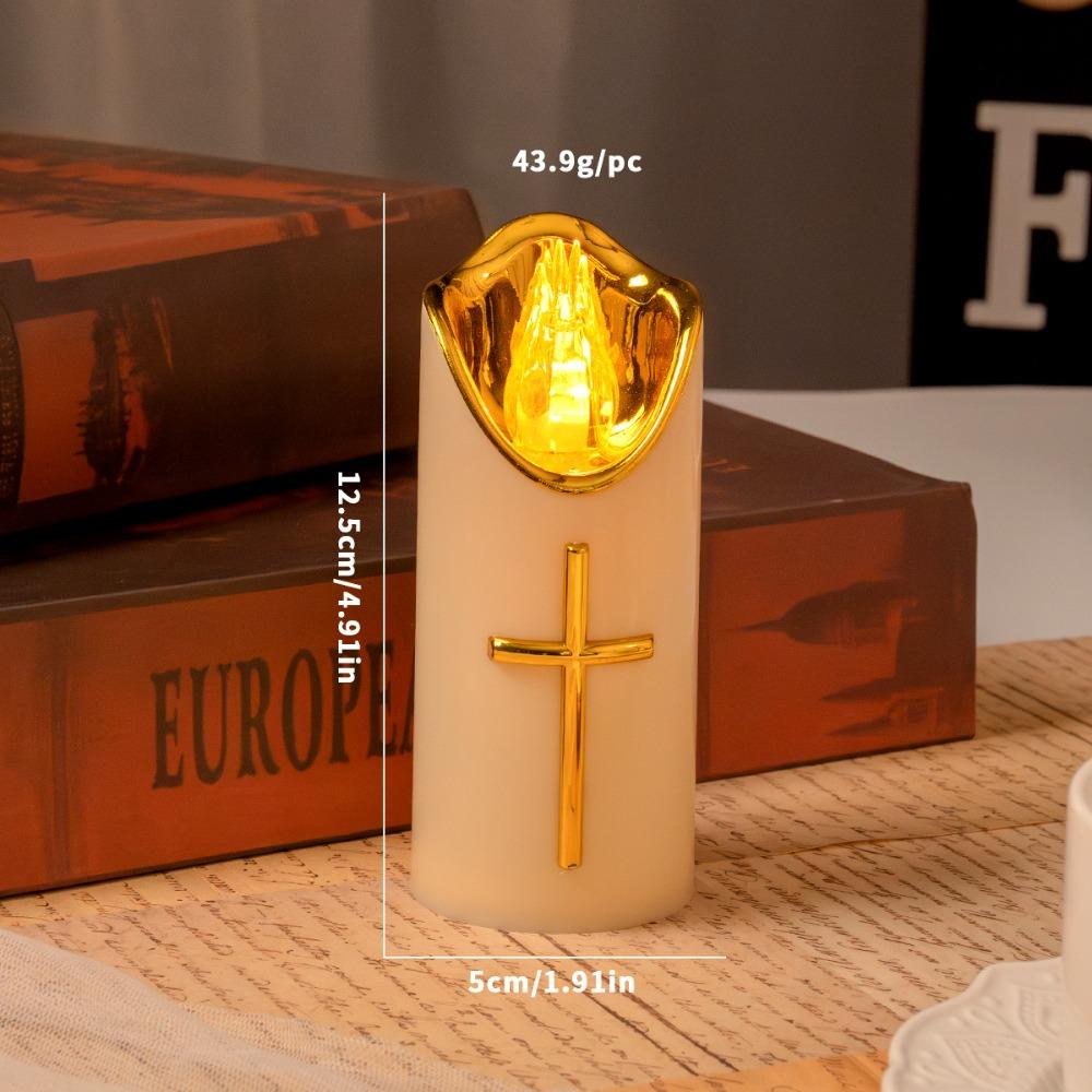 Christian Cross LED Flameless Candles Realistic Flame Fake Candle Electronic Candles Catholic
