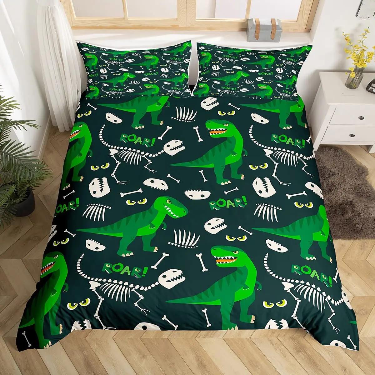 

Cartoon Dinosaur Duvet Cover Fashion Rainbow Decor Animals Bedding Set Grey Stripe Geometric Comforter Cover Twin For Kids Boys EU Single(135x200cm)