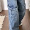 Neue Amerikanische Retro Weitbeinjeans Hohe Taille Schlankmachend Mehrfach-Taschen-Design Locker Vielseitig Arbeitshose