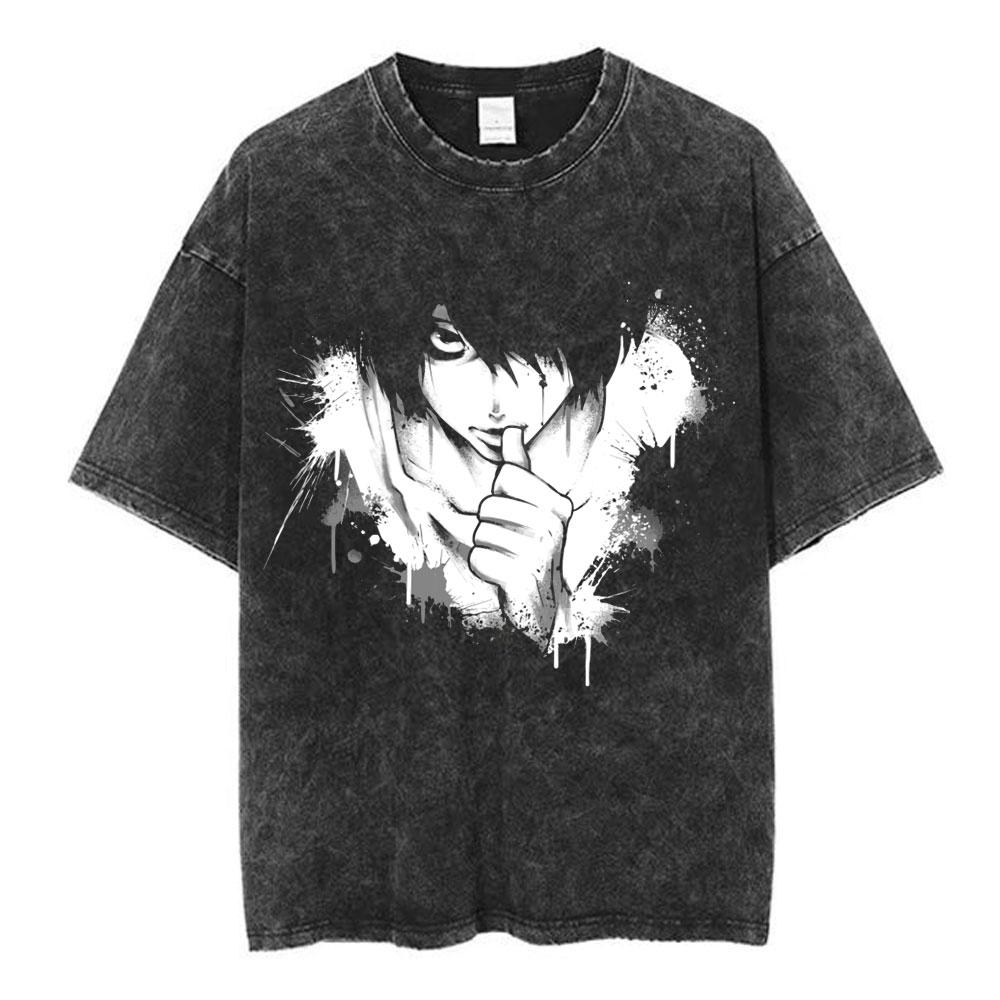 Vintage Washed Anime Death Note Manga Logo Graphic T-shirt Men Women Printed Tee Summer Casual Fashion Clothing Tops High Quality Streetwear