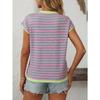 Women's Summer New Round Neck Knit Top Casual Stripe Clashing Sweater