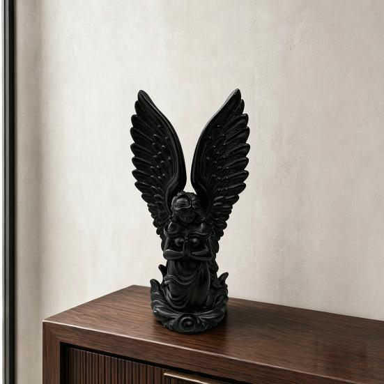 3D Printed Kneeling Angel Statue, Praying Cupid Figurine with Delicate Wings, Compact Matte White Desktop Ornament for Home Decor, Shelf, Nightstand