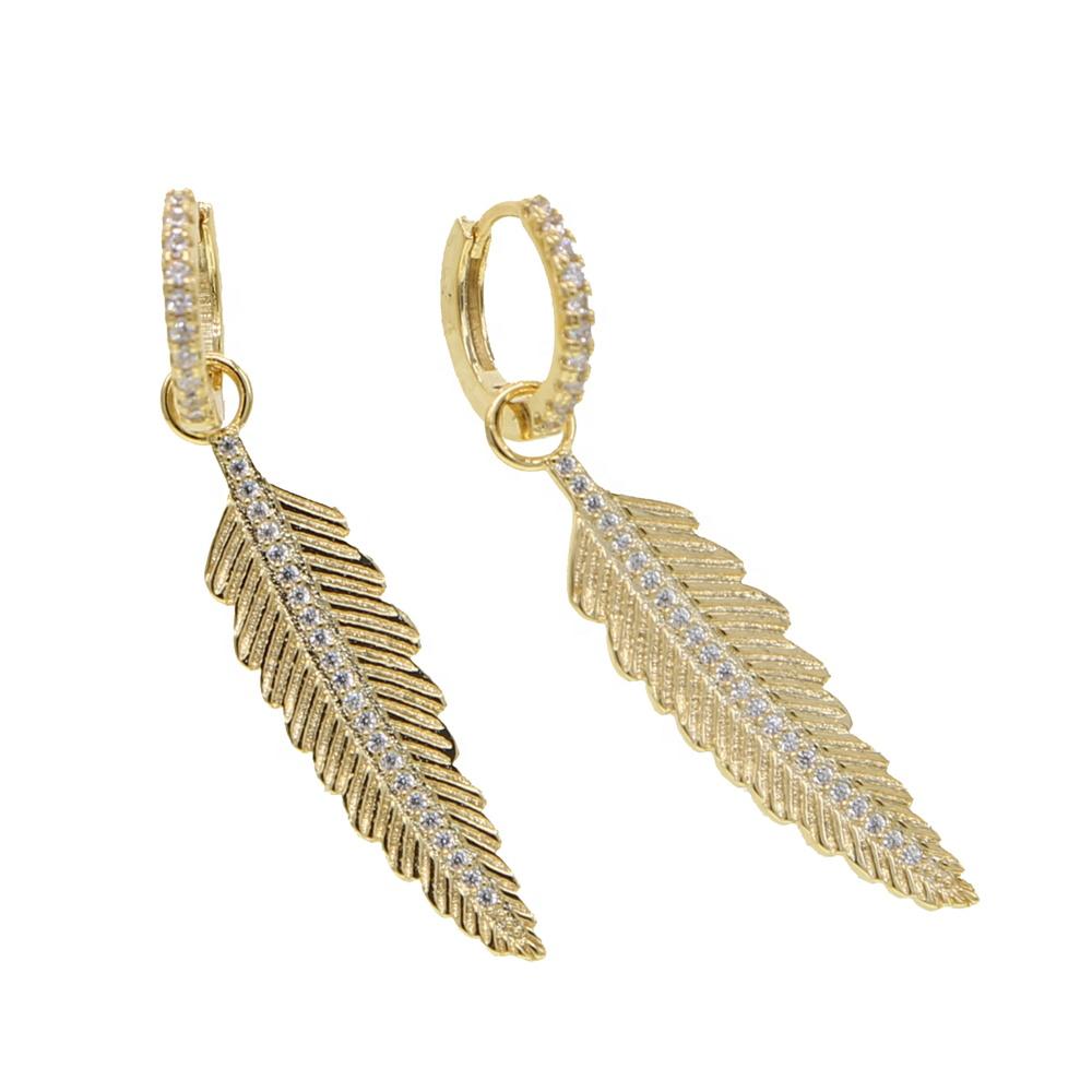 2026 New Design Gold Plated Leaf Shape 5A Cubic Zirconia Fashion Hoop Earring for Women