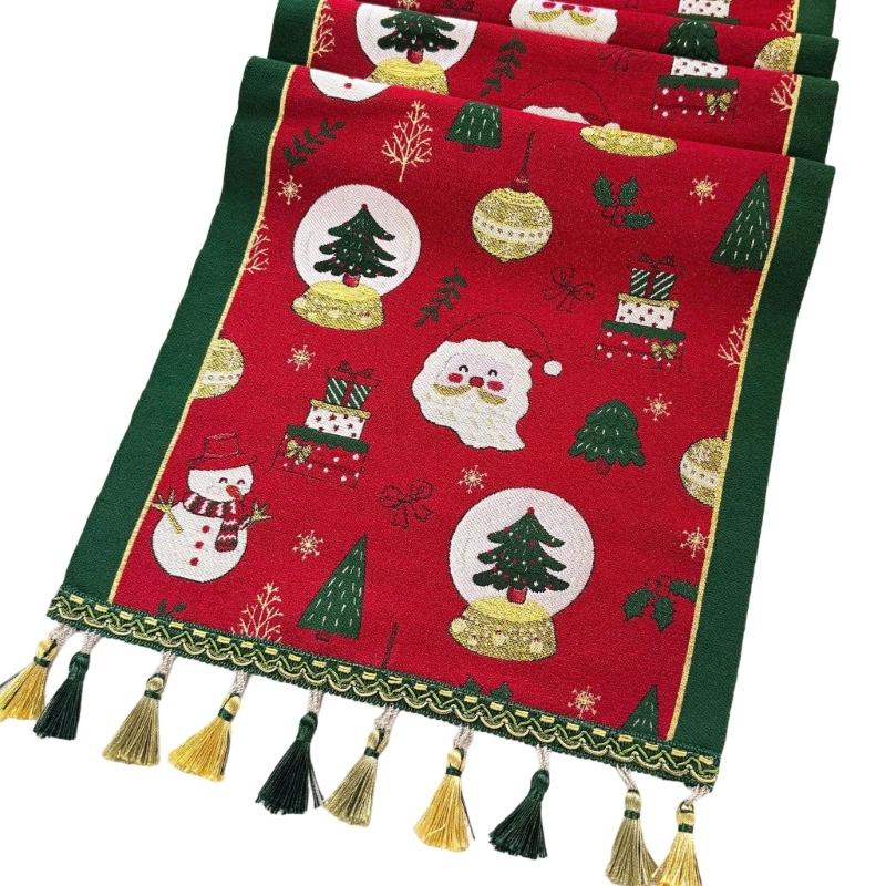 Polyester Christmas Table Runner with Edge Trim for Dining Tables, Entry Tables and Seasonal Family Hosting Needs