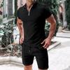 Summer Men's Polo Zipper Collar Versatile Casual Loose Texture Short Sleeve Shorts Sport Set