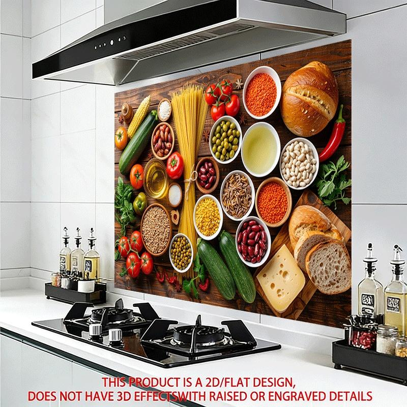 1 Pc 2D Flat Printed Self Adhesive Kitchen Wall Sticker 60 x 90 cm Food and Vegetable Theme for Kitchen Dining Room Decor