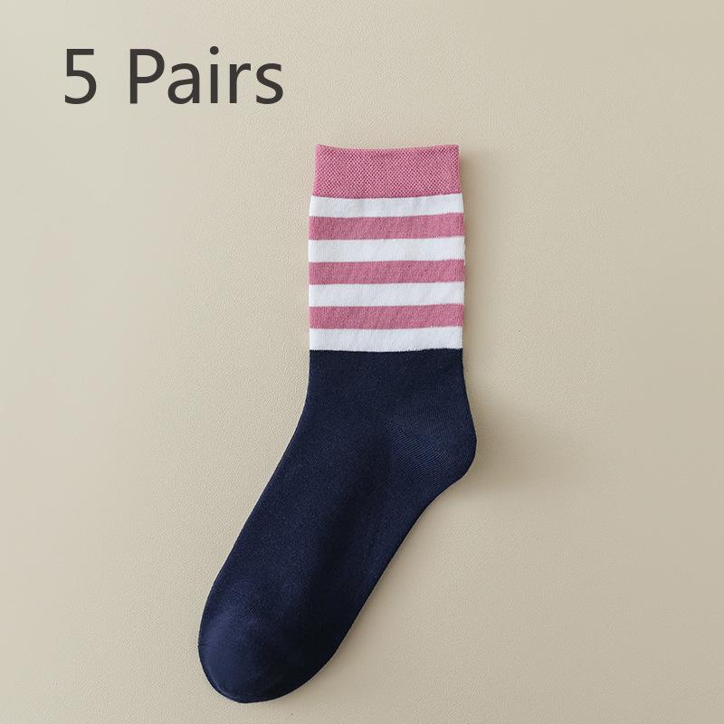 

5 Pairs of Female Spring and Autumn Warm Sweat Absorbing Color College Style Boneless Tube Socks 5 pairs темно-синий