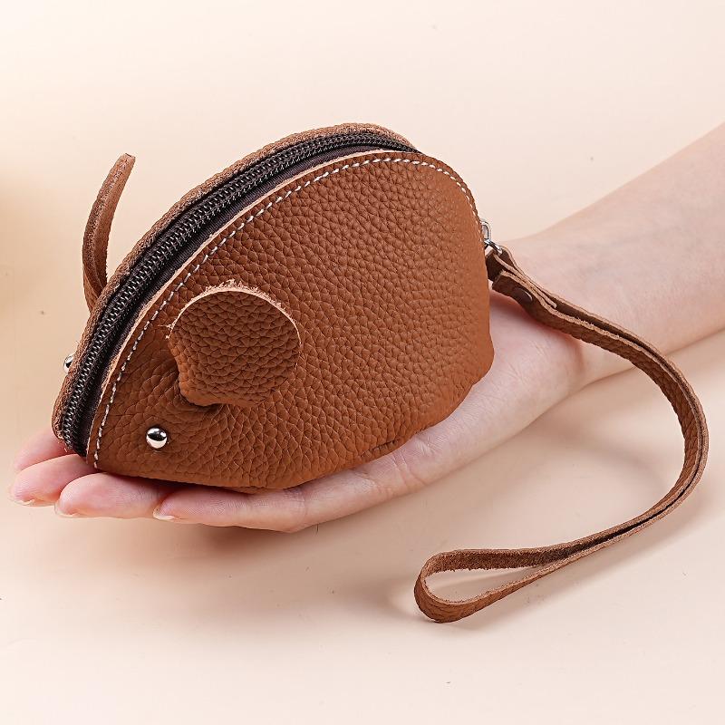 Creative Mouse Leather Change Bag Women's Cartoon Cute Hand Holding Mini Bag Key Coin Zipper Storage Bag