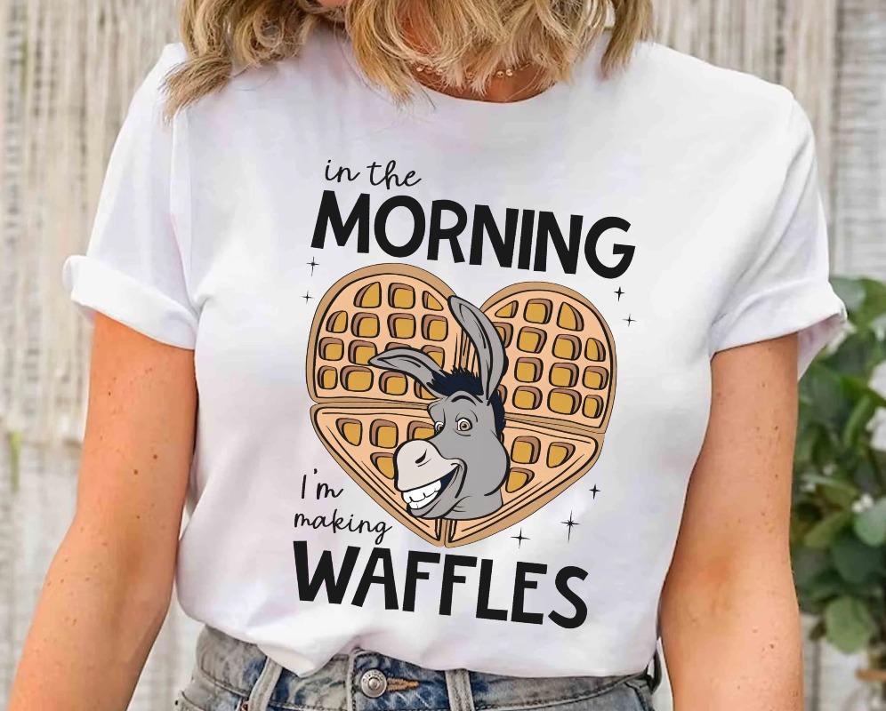 Pixar Shrek Donkey Shirt In The Morning IM Making Waffles Tshirt  world Family Tee  land Holiday Trip S